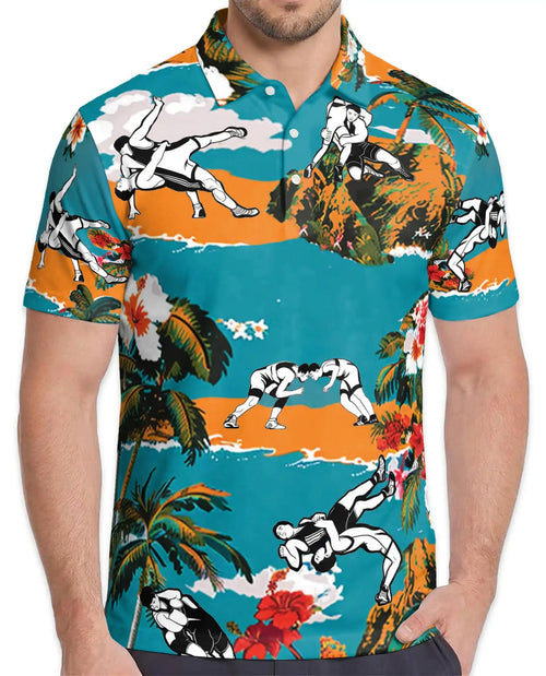 Wrestling Tropical Polo Shirt - Hawaiian Wrestler Beach Sports Design | Netecom