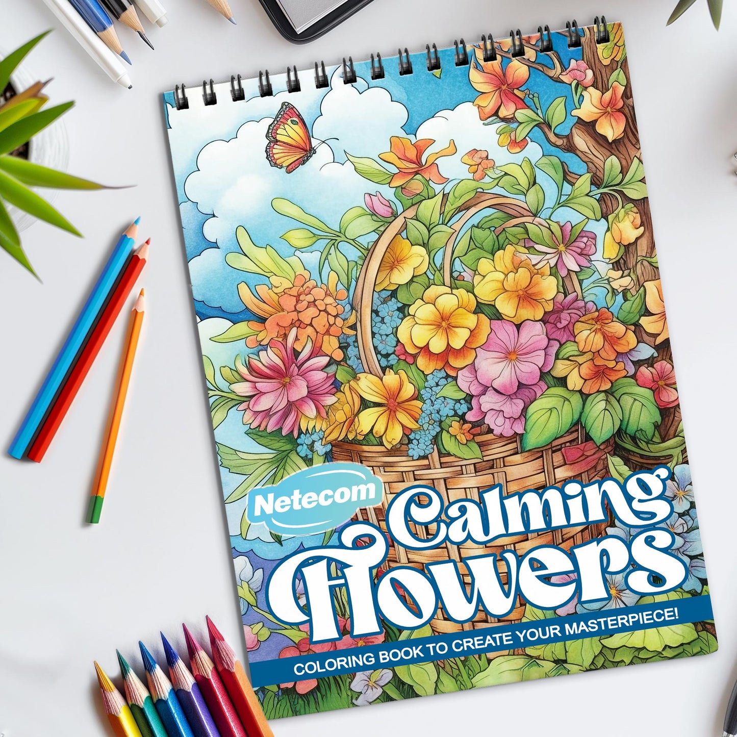 Calming Flowers Spiral Bound Coloring Book, Tranquil Floral Designs for a Relaxing and Soothing Experience, Ideal for Those Seeking Peaceful Art