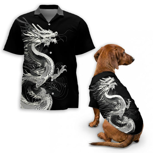 Netecom Dragon Theme Hawaiian Shirt for Pet and Owner, Coordinated Aloha Summer Shirt for Dog and Human, Casual Resort Style for Beach Vacation