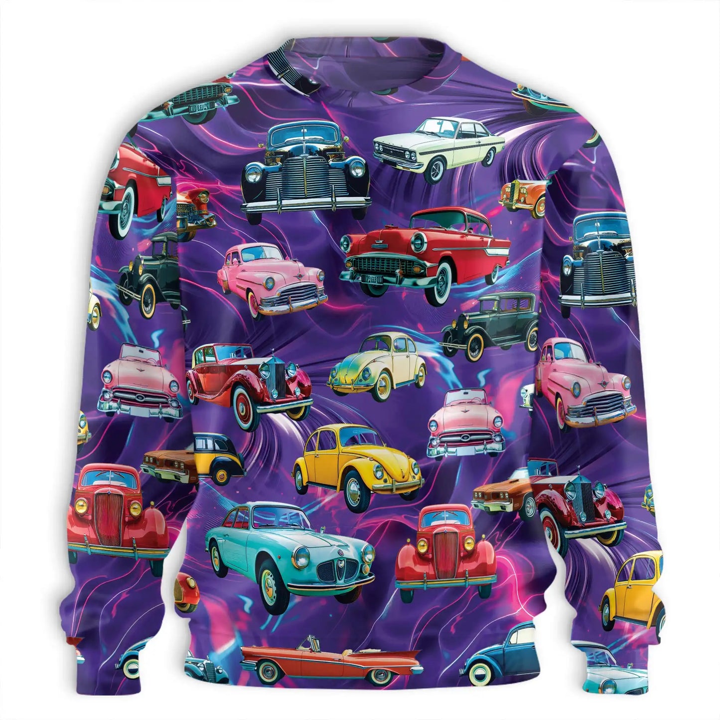 Vintage Hot Rod Classic Cars Sweatshirt, 3D All Over Print Retro Automobile Crewneck Pullover for Men Women, Car Lover Gift - Netecom