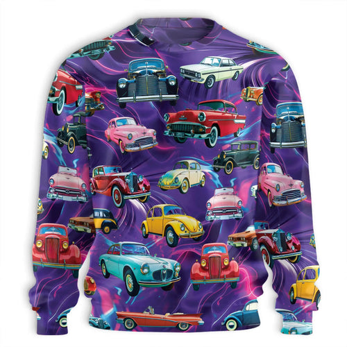Vintage Hot Rod Classic Cars Sweatshirt, 3D All Over Print Retro Automobile Crewneck Pullover for Men Women, Car Lover Gift - Netecom