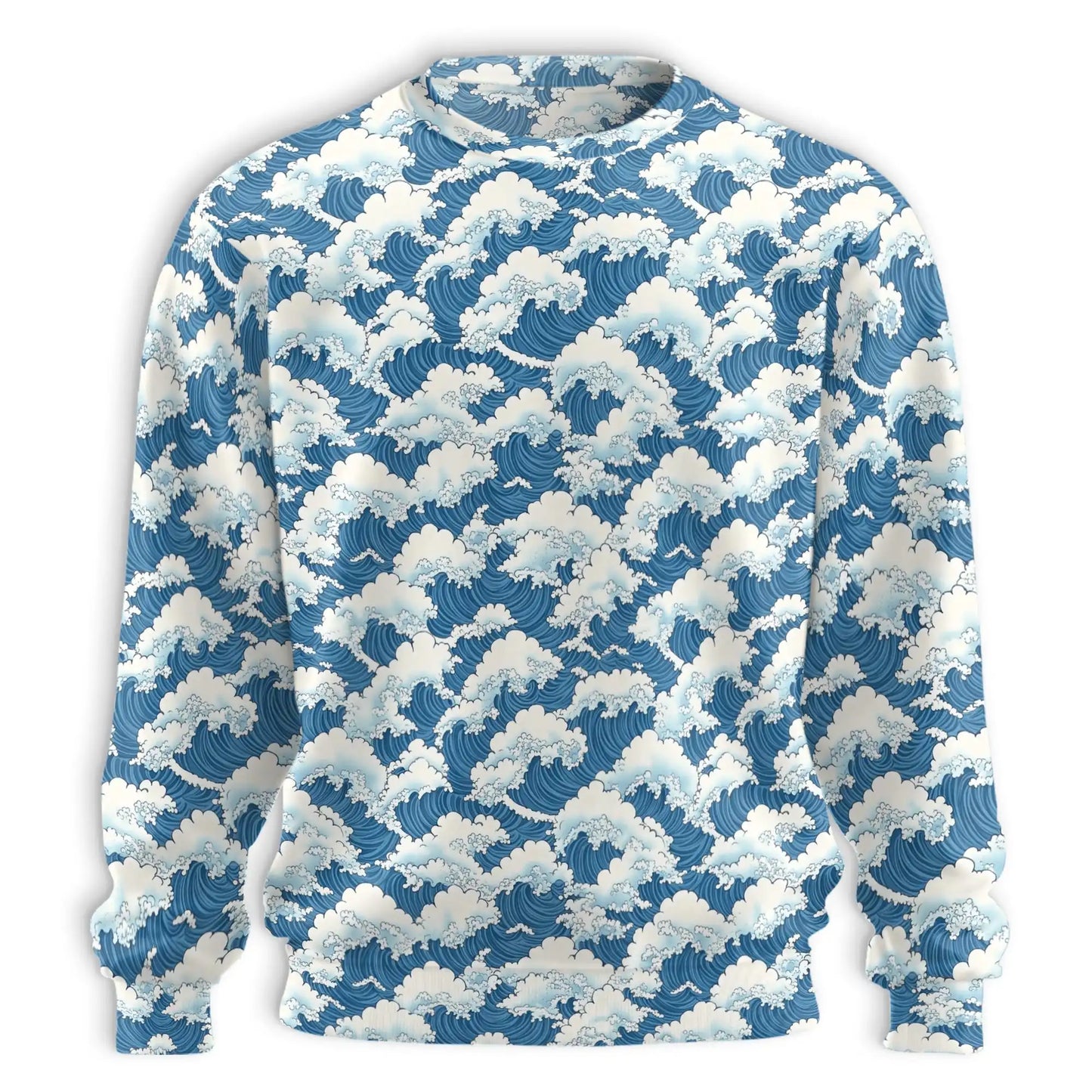 Wave Japan Style Sweatshirt, 3D All Over Print Japanese Ocean Art Crewneck Pullover for Men Women, Wave Art Lover Gift - Netecom