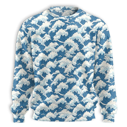 Wave Japan Style Sweatshirt, 3D All Over Print Japanese Ocean Art Crewneck Pullover for Men Women, Wave Art Lover Gift - Netecom