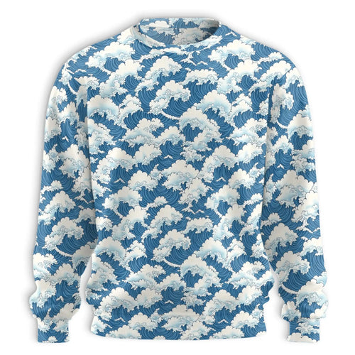 Wave Japan Style Sweatshirt, 3D All Over Print Japanese Ocean Art Crewneck Pullover for Men Women, Wave Art Lover Gift - Netecom