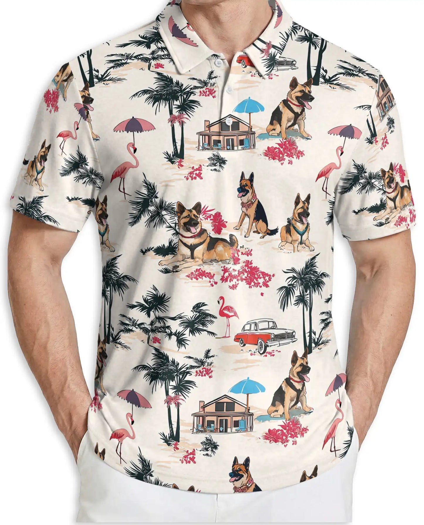 German Shepherd Tropical Beach Polo Shirt for Men | Netecom
