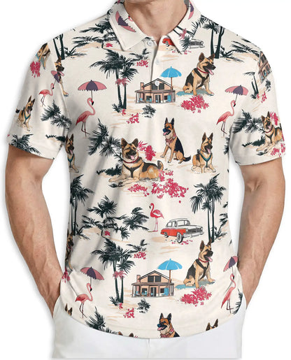 German Shepherd Tropical Beach Polo Shirt for Men | Netecom