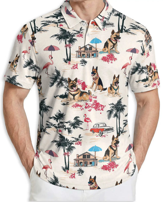 German Shepherd Tropical Beach Polo Shirt for Men | Netecom