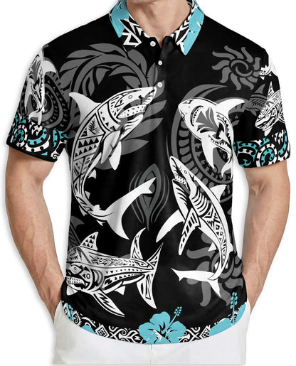 Tribal Shark Polo Shirt – Polynesian Ocean Art Design | Netecom