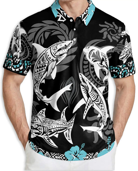 Tribal Shark Polo Shirt – Polynesian Ocean Art Design | Netecom