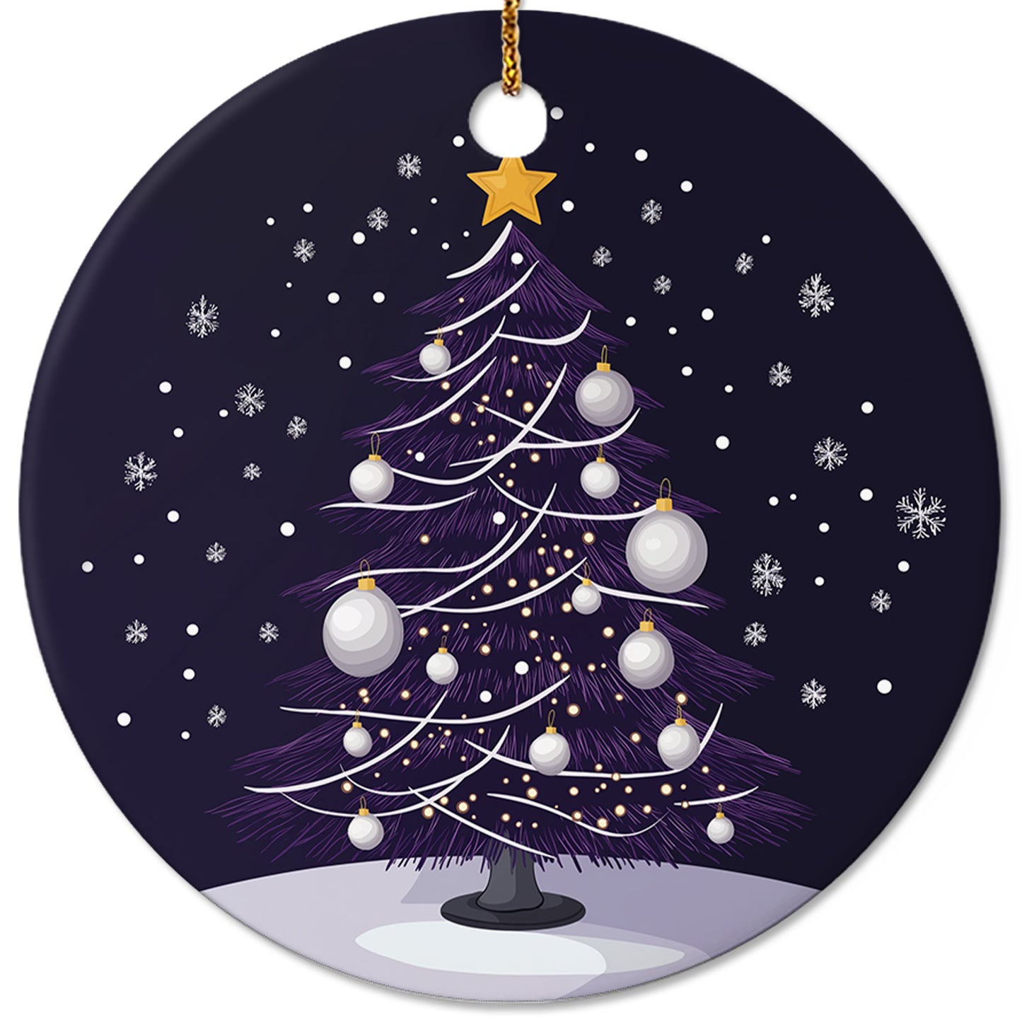 Netecom Elegant Purple Christmas Tree with White Baubles Ornaments, Ceramic Snow Night Scene Keepsake Ornament for Christmas Tree Decorations, Gifts for Holiday, Party, Home Decor