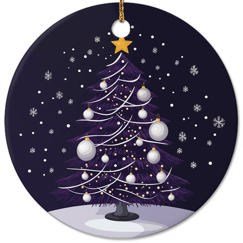 Netecom Elegant Purple Christmas Tree with White Baubles Ornaments, Ceramic Snow Night Scene Keepsake Ornament for Christmas Tree Decorations, Gifts for Holiday, Party, Home Decor