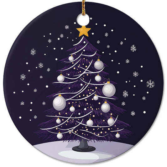 Netecom Elegant Purple Christmas Tree with White Baubles Ornaments, Ceramic Snow Night Scene Keepsake Ornament for Christmas Tree Decorations, Gifts for Holiday, Party, Home Decor