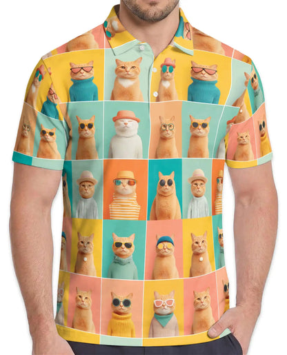 Retro Fashion Cats Polo Shirt Colorful Pop Art Cat Lover Design | Netecom