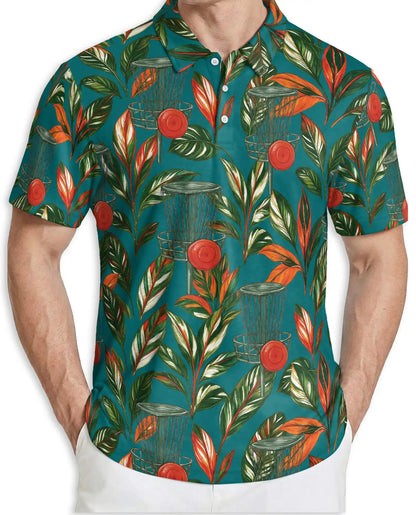 Tropical Disc Golf Polo Shirt – Island Basket & Botanical Print | Netecom