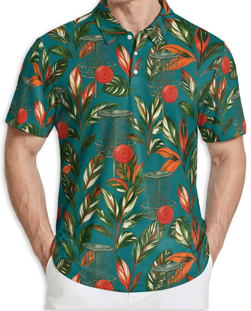 Tropical Disc Golf Polo Shirt – Island Basket & Botanical Print | Netecom