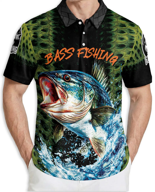 Bass Fishing 3D Polo Shirt for Men – Freshwater Angler Outdoor Style | Netecom