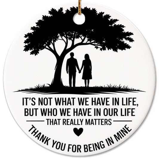 Netecom Vintage Wedding Anniversary Christmas Married Ornament, Thank You For Being In Mine Ceramic Ornament for Xmas Tree Hanging Decorations Gift, Home Decor, Gifts for Couple Husband Wife