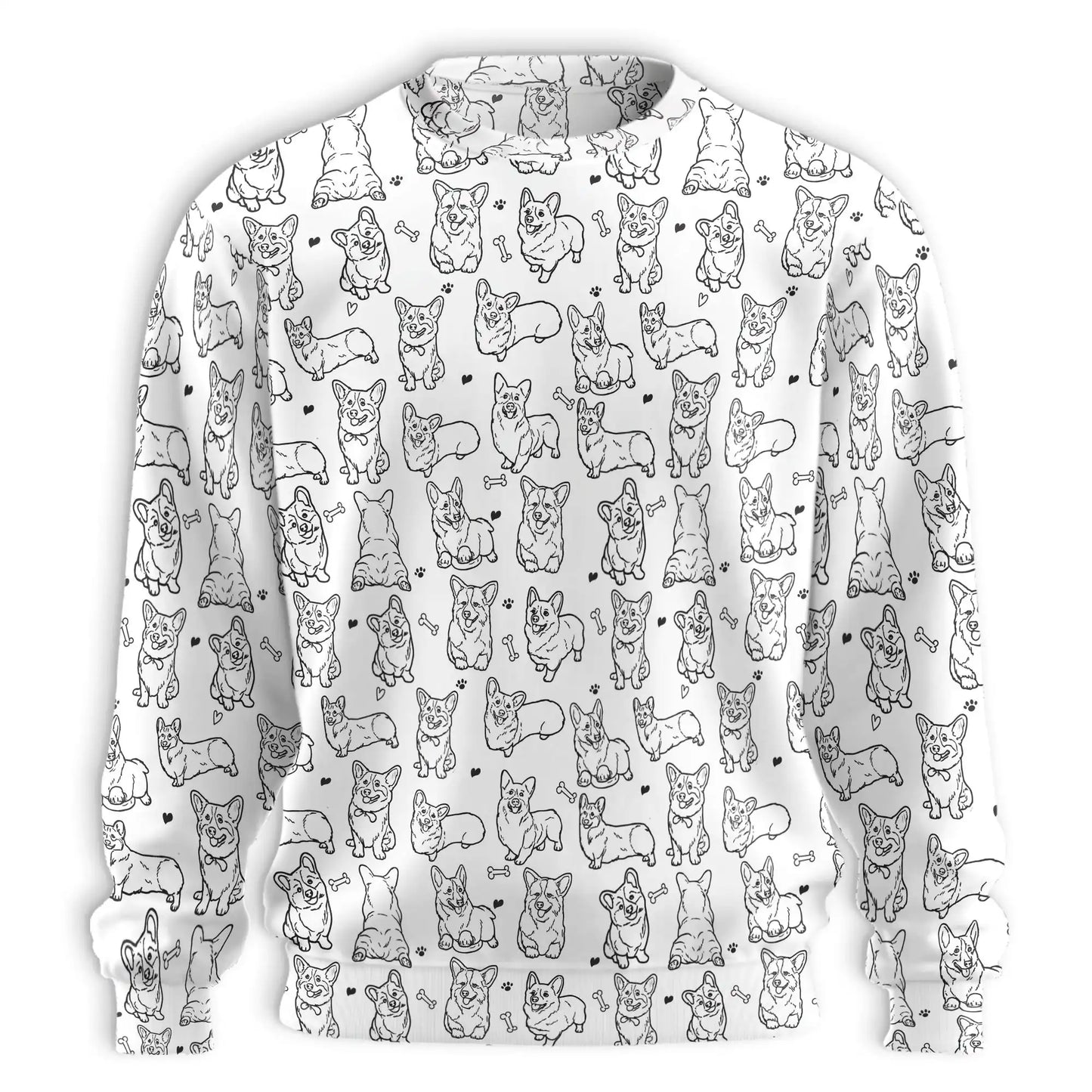Corgi Line Art Sweatshirt, 3D All Over Print Minimalist Dog Crewneck Pullover for Men Women, Corgi Lover Gift - Netecom
