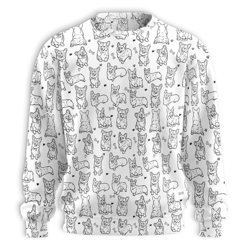 Corgi Line Art Sweatshirt, 3D All Over Print Minimalist Dog Crewneck Pullover for Men Women, Corgi Lover Gift - Netecom