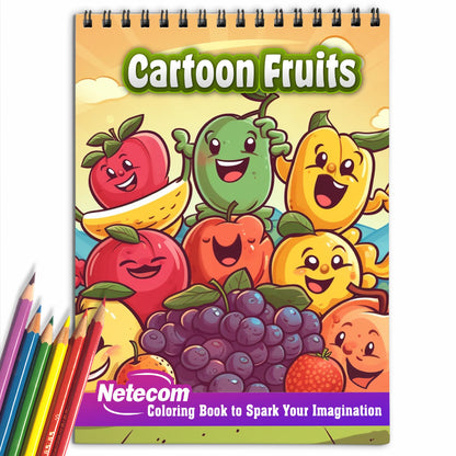 Cartoon Fruits Spiral Bound Coloring Book, Dive into 30 Juicy and Bright Cartoon Fruit Coloring Pages for a Refreshing Coloring Escape