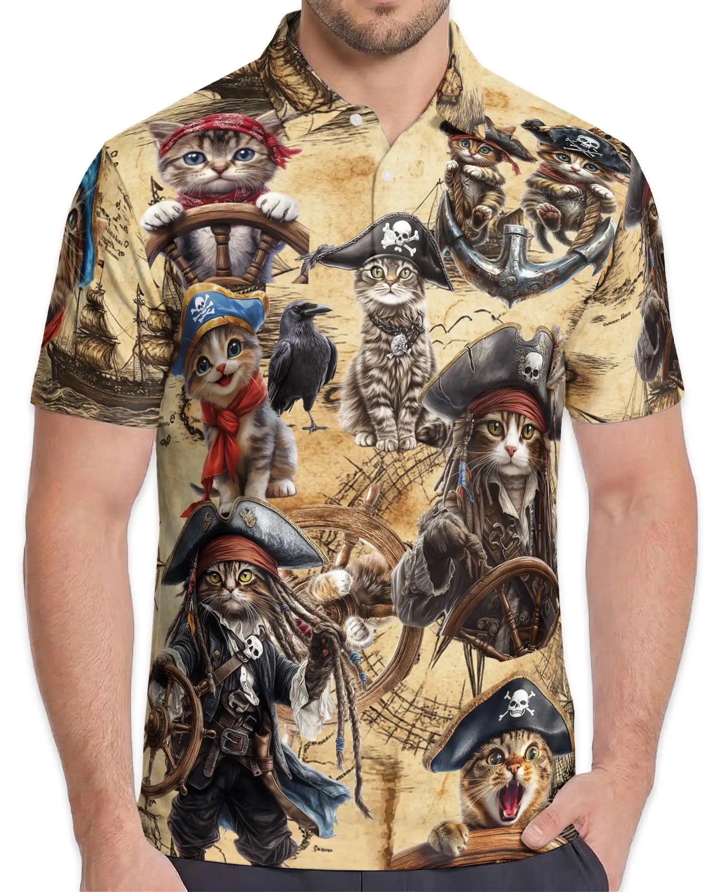 Pirate Cat Polo Shirt - Nautical Pirate Kitten Adventure Design | Netecom