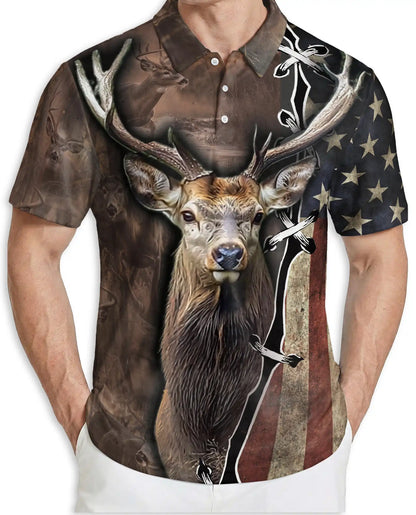 Deer Hunting Polo Shirt – American Flag Buck Print | Netecom