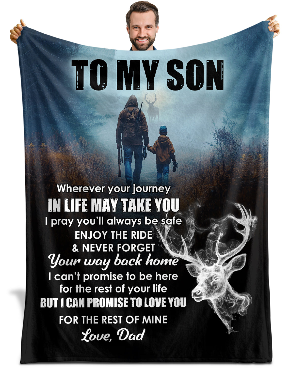 Netecom Personalized To My Son Blanket from Dad, Hunting Deer Throw Blanket for Couch, Bed or Sofa, Ultra Soft Warm, Birthday Gifts for Son, Present for Christmas, Graduation