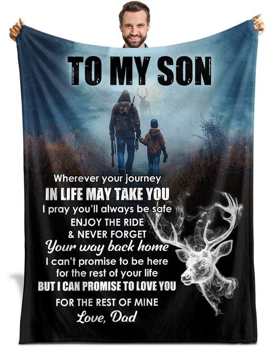 Netecom Personalized To My Son Blanket from Dad, Hunting Deer Throw Blanket for Couch, Bed or Sofa, Ultra Soft Warm, Birthday Gifts for Son, Present for Christmas, Graduation