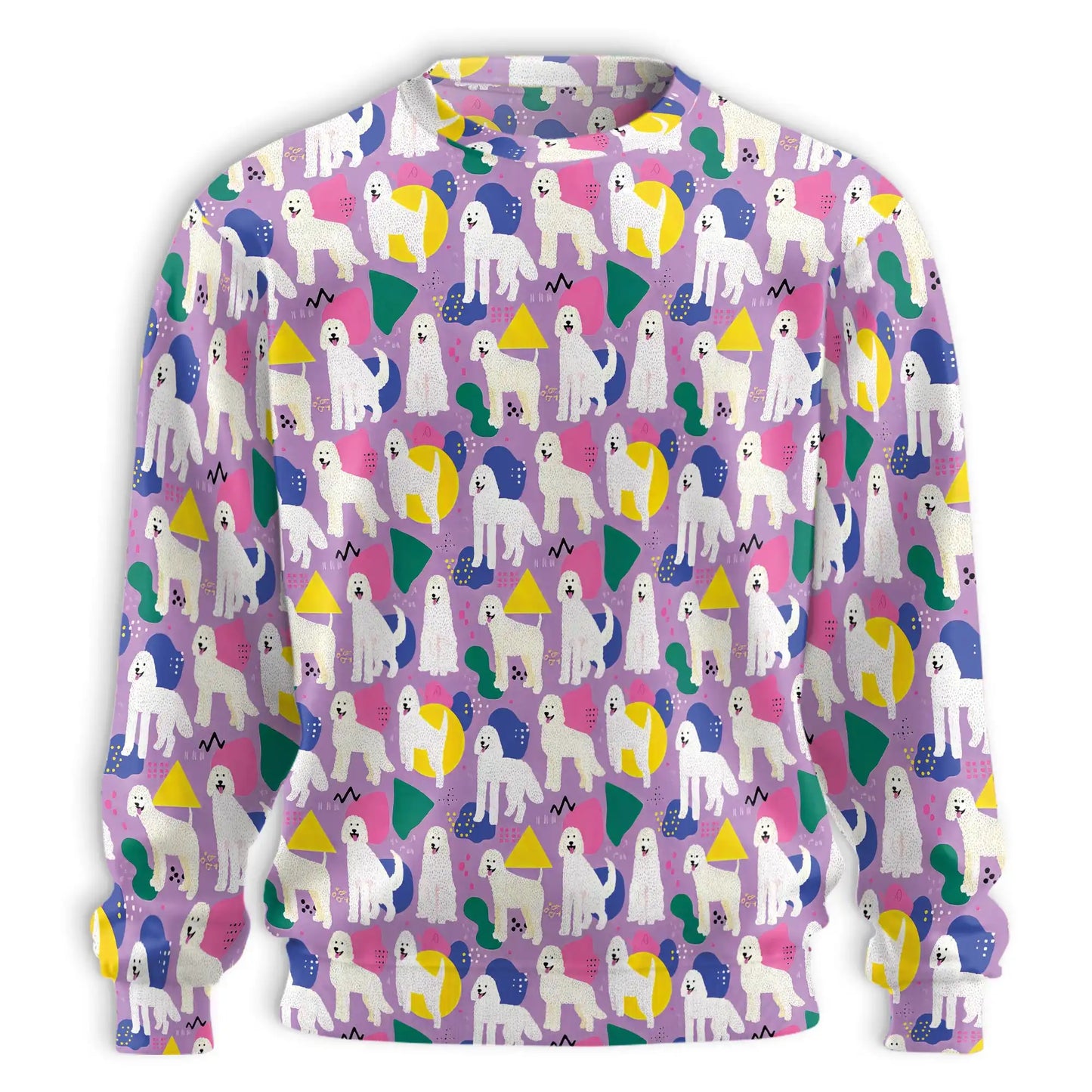 White Long Haired Dog Pattern Sweatshirt, 3D All Over Print Cute Dog Crewneck Pullover for Men Women, Dog Lover Gift - Netecom