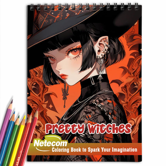 Pretty Witches Spiral Bound Coloring Book, Embrace the Allure of Enchanting Magic with 30 Tranquil Coloring Pages, Delve into the Charisma of Pretty Witchery