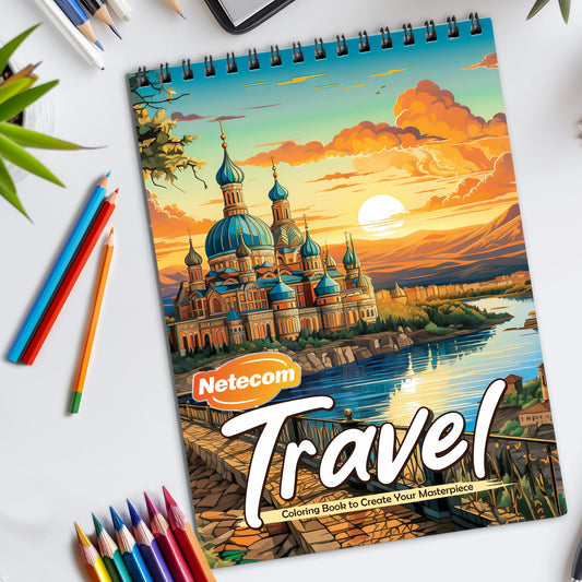 Travel Spiral Bound Coloring Book, Iconic World Landmarks for a Global Coloring Adventure, Perfect for Travelers and Dreamers Seeking Exploration