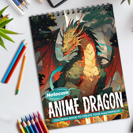 Anime Dragons Spiral Bound Coloring Book, Magnificent Anime Dragons for a Fantastical Coloring Journey, Great for Fans of Anime and Mythical Beasts