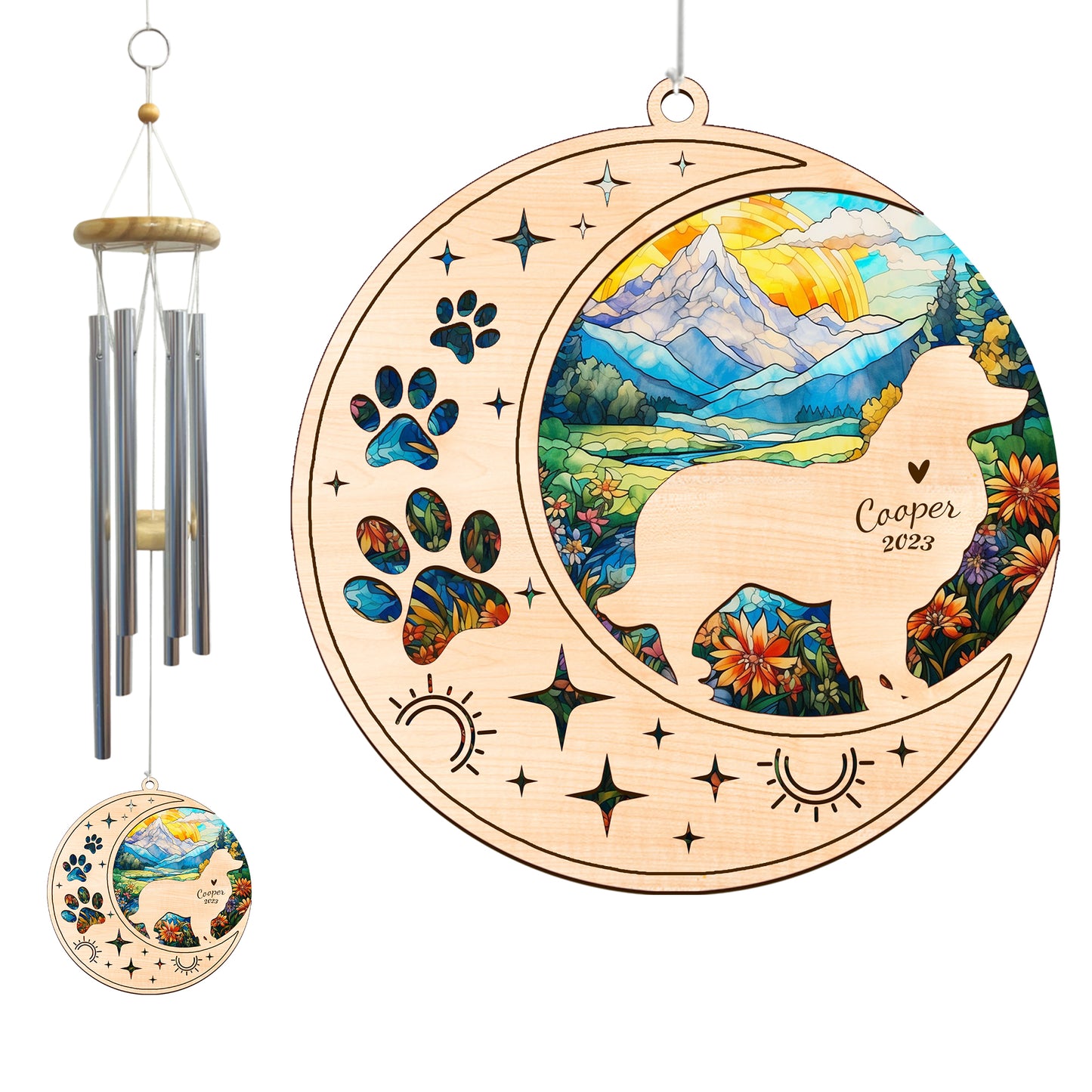 Netecom Border Collie Dog Wind Chimes Memorial, Personalized Pet Memorial Windchime for Dog Suncatcher, Dog Loss Memorial Ornament, Loss of Pet Remembrance Gift, Sympathy Pet Wind Chimes Outdoor Garden
