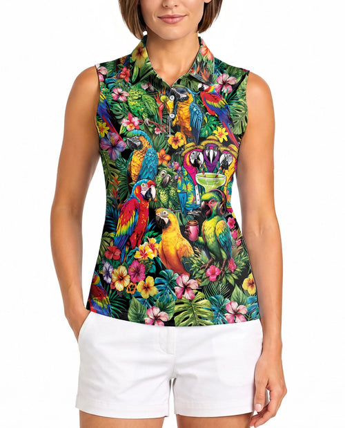 Funny Parrot Tropical Sleeveless Polo Shirt for Women | Netecom