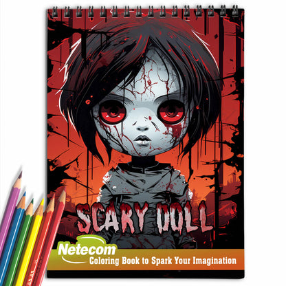 Scary Doll Spiral Bound Coloring Book, Discover the Sinister Charm of Scary Dolls with 30 Exquisite Coloring Pages that Showcase the Dark and Disturbing Nature of these Eerie Figures