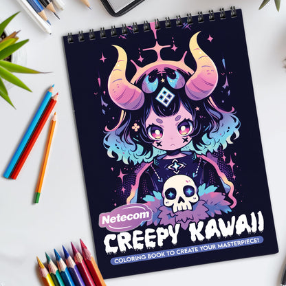 Creepy Kawaii Spiral Bound Coloring Book, Spooky Yet Cute Illustrations for a Unique Art Experience, Ideal for Fans of Kawaii and Creepy Cute Styles