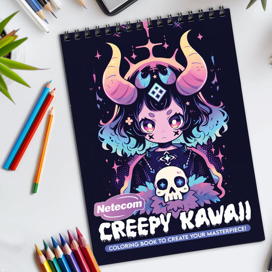 Creepy Kawaii Spiral Bound Coloring Book, Spooky Yet Cute Illustrations for a Unique Art Experience, Ideal for Fans of Kawaii and Creepy Cute Styles