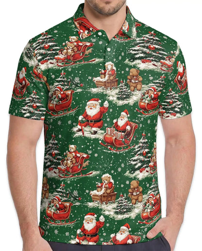 Vintage Santa Christmas 3D Polo Shirt for Men – Retro Holiday Winter Style | Netecom