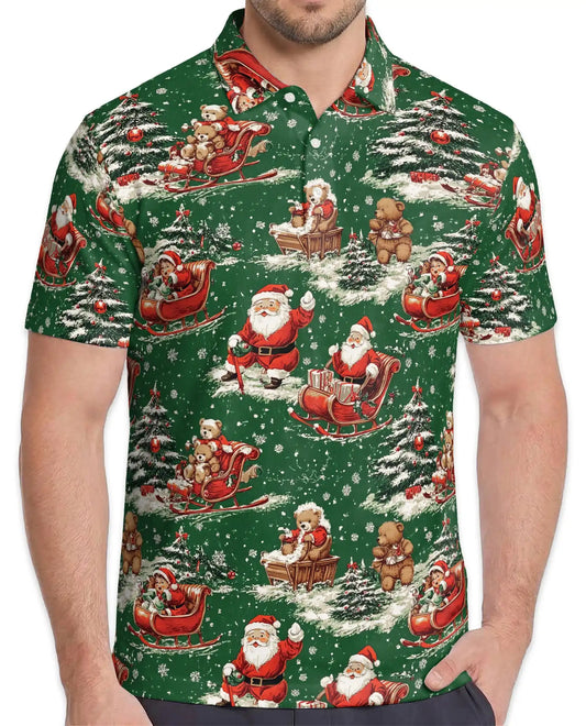 Vintage Santa Christmas 3D Polo Shirt for Men – Retro Holiday Winter Style | Netecom