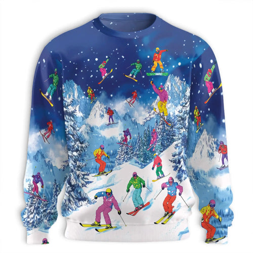Go Skiing This Winter Sweatshirt, 3D All Over Print Snow Mountain Sports Crewneck Pullover for Men Women, Ski Lover Gift - Netecom