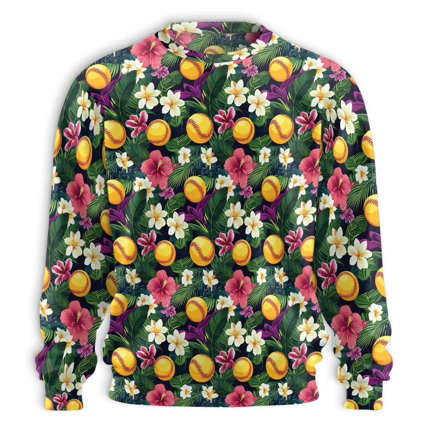 Softball Tropical Leaves and Flowers Sweatshirt, 3D All Over Print Floral Sports Crewneck Pullover for Men Women, Softball Lover Gift - Netecom