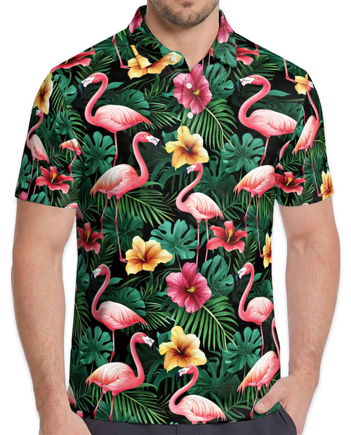 Flamingo Hawaiian Polo Shirt – Tropical Floral Style | Netecom