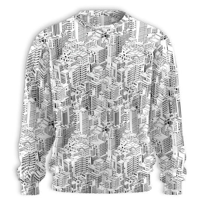 City Buildings Sweatshirt, 3D All Over Print Urban Architecture Crewneck Pullover for Men Women, City Lover Gift - Netecom