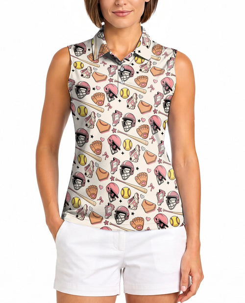 Cute Softball Sleeveless Polo Shirt for Women – Sports Lover Style | Netecom