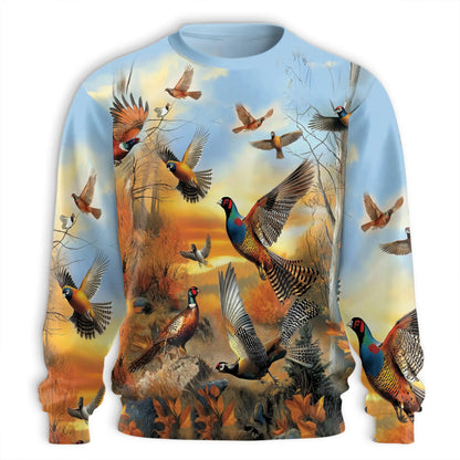 Animals Pheasant Hunting Sweatshirt, 3D All Over Print Wildlife Hunting Crewneck Pullover for Men Women, Hunter Gift - Netecom