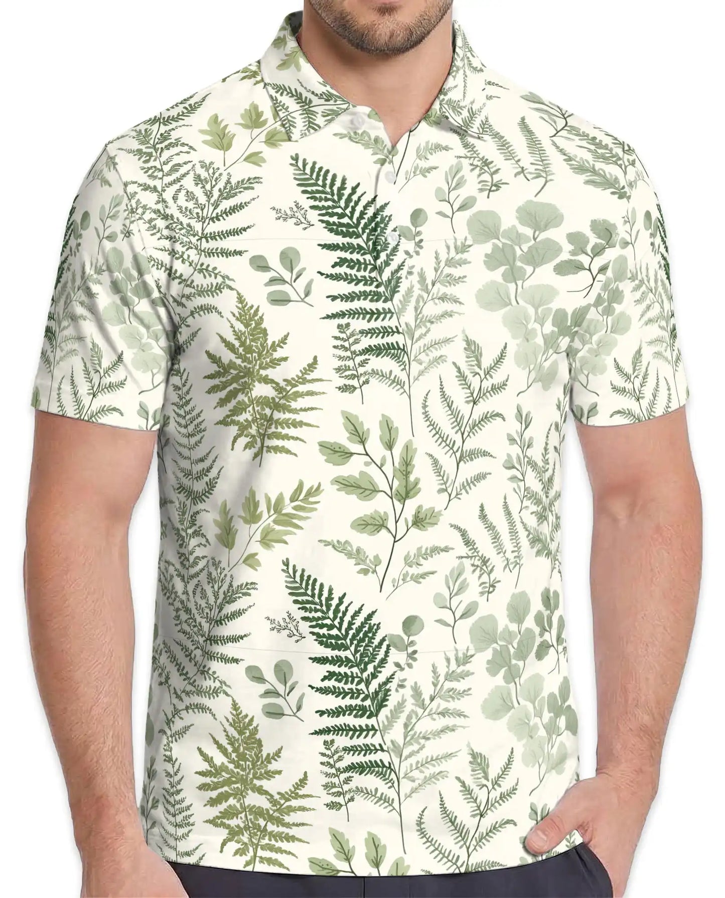 Botanical Fern Polo Shirt - Minimalist Nature Style | Netecom