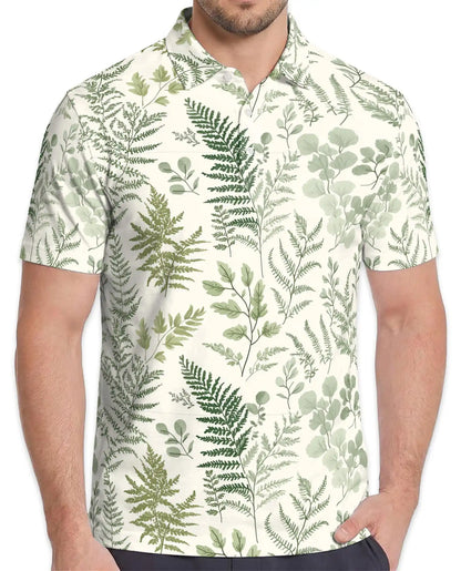 Botanical Fern Polo Shirt - Minimalist Nature Style | Netecom