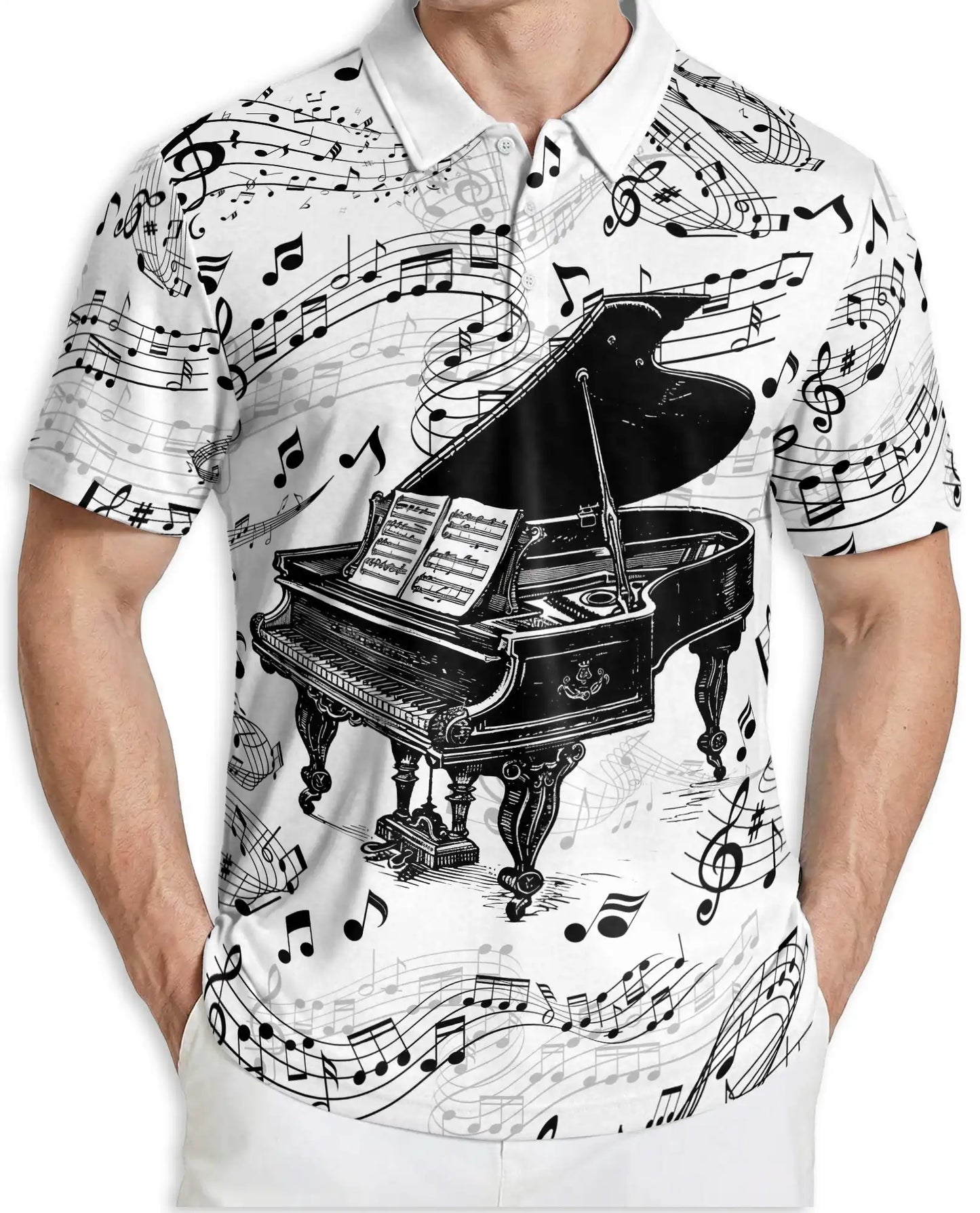 Musical Piano Notes Polo Shirt for Men – Classic Music Design | Netecom