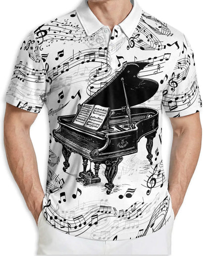 Musical Piano Notes Polo Shirt for Men – Classic Music Design | Netecom