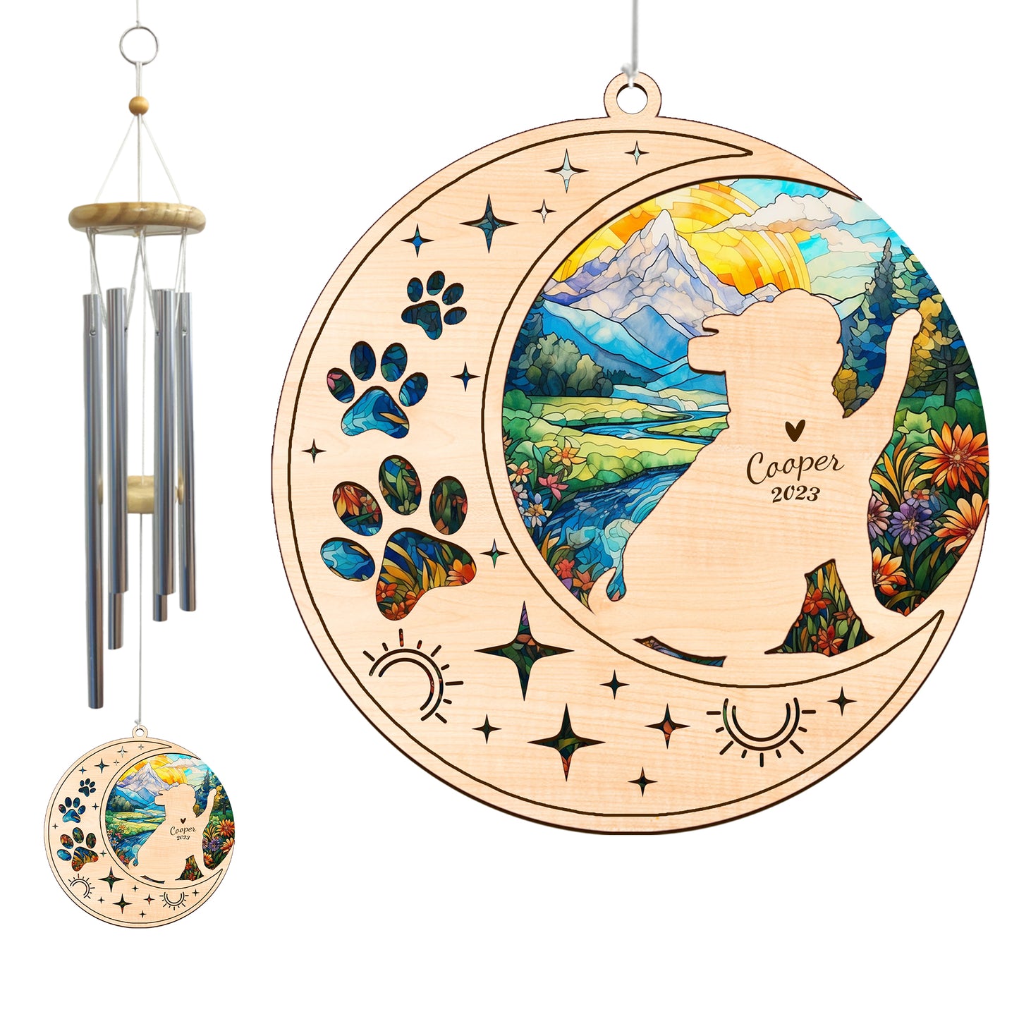 Netecom Bulldog Dog Wind Chimes Memorial, Personalized Pet Memorial Windchime for Dog Suncatcher, Dog Loss Memorial Ornament, Loss of Pet Remembrance Gift, Sympathy Pet Wind Chimes Outdoor Garden